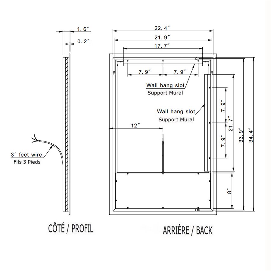 MIROIR LED RECTANGLE ORIGINAL RÉTRO-ÉCLAIRÉ