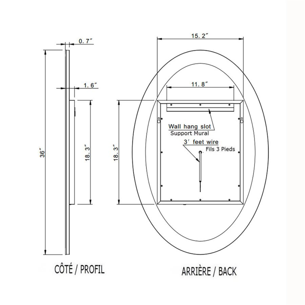 MIROIR LED OVALE GIVRÉ RÉTRO-ÉCLAIRÉ